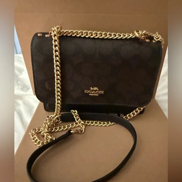 Coach Brown Signature Crossbody Bag with Gold Chain - Picture 2 of 10